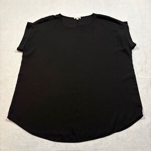 Zenana Outfitters Black Blouse Women’s 2X Short Sleeve Round Neck Flowy Top